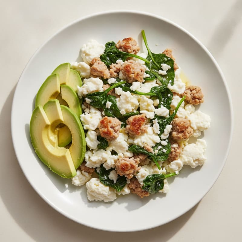 Egg White Scramble with Turkey Sausage and Spinach