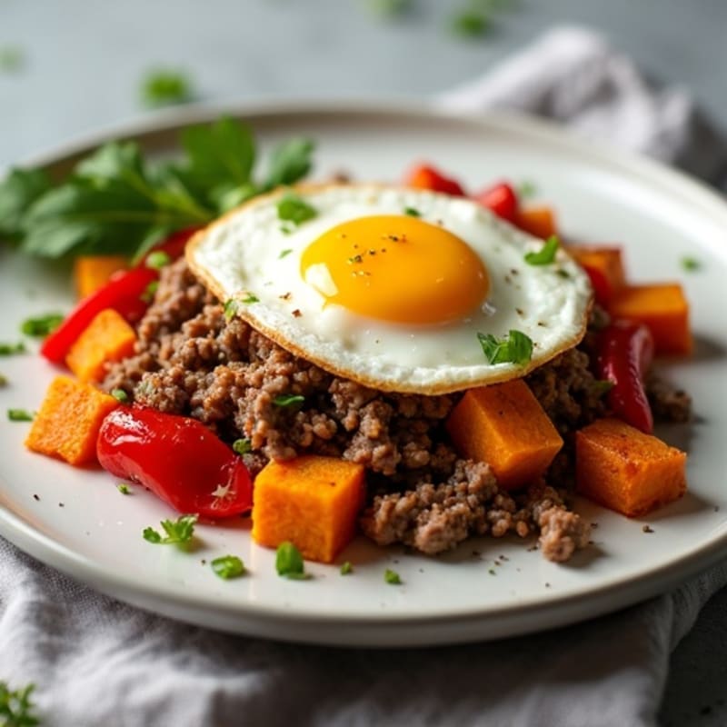 Savory Ground Beef and Sweet Potato Hash