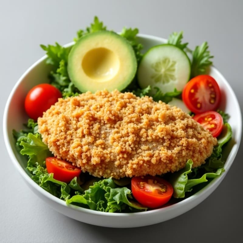 Crispy Chicken and Creamy Avocado Salad Bowl