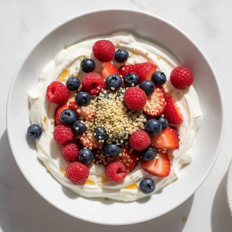 Silky Greek Yogurt Bowl with Hemp Seeds and Mixed Berries