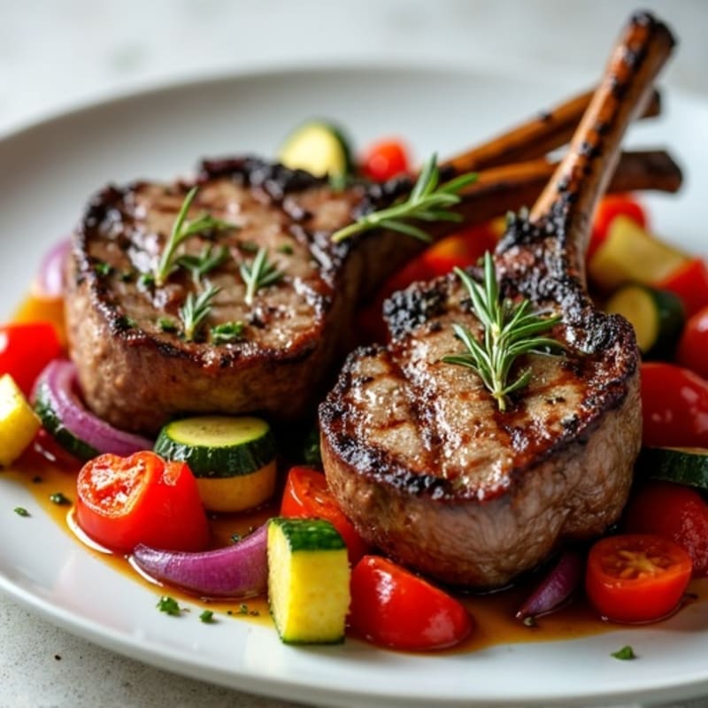 Grilled Herb Lamb Chops with Roasted Vegetables