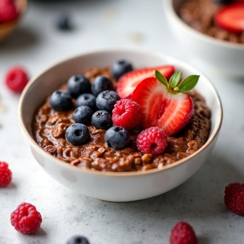 Warm Chocolate Protein Baked Oats with Fresh Berries