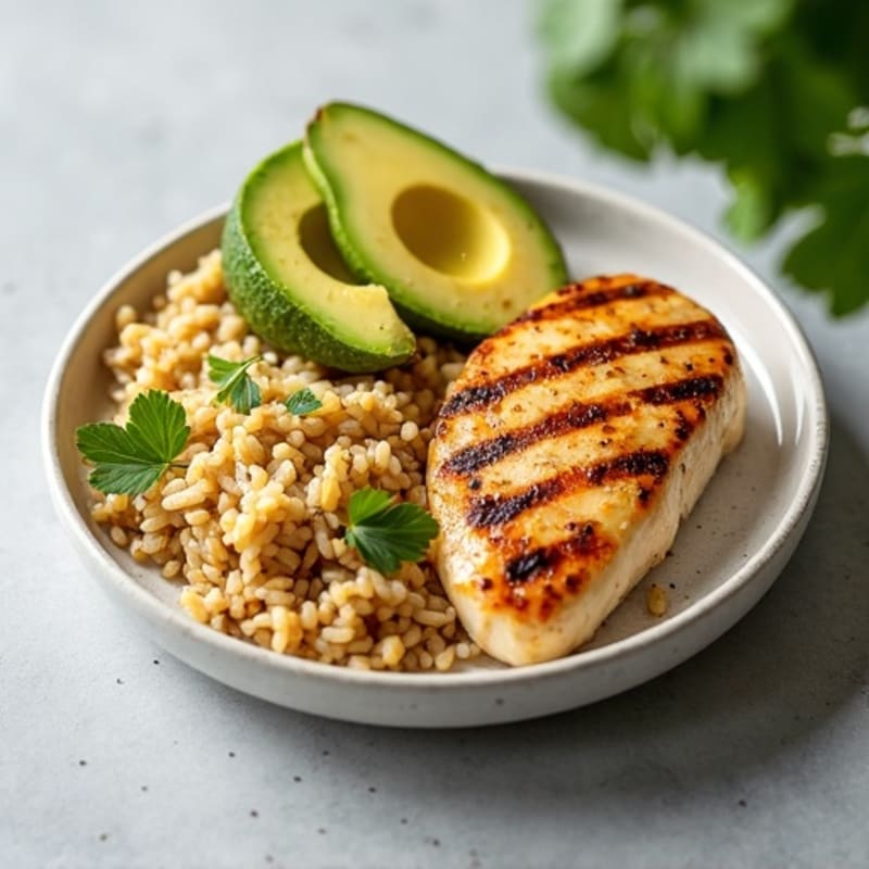 Grilled Chicken Breast with Brown Rice and Avocado