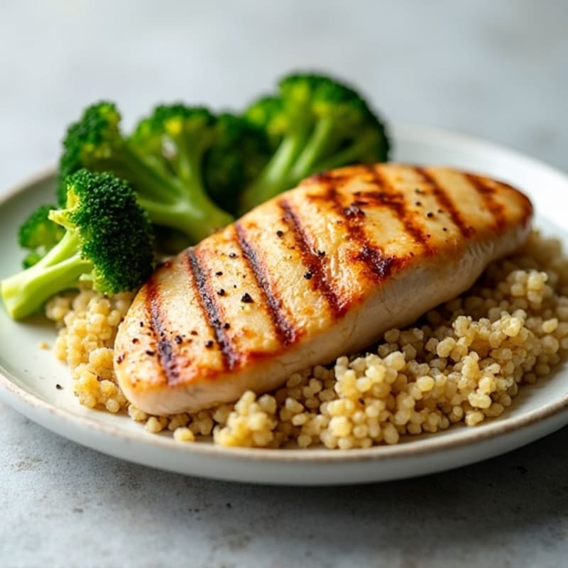 Grilled Chicken Breast with Quinoa and Roasted Broccoli