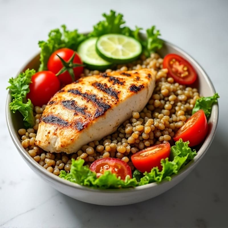 Lentil and Chicken Rice Bowl with Fresh Salad