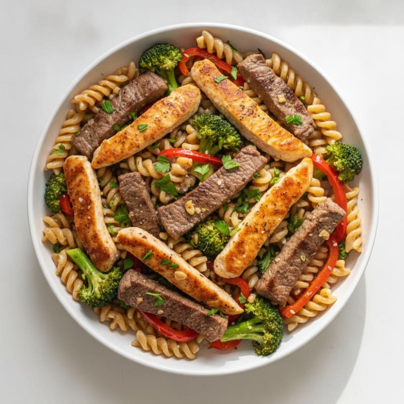 Garlic Herb Chicken and Steak Pasta
