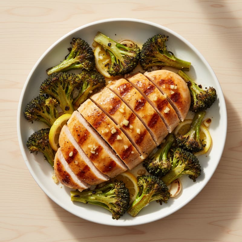 Grilled Lemon-Garlic Chicken Breast with Roasted Broccoli