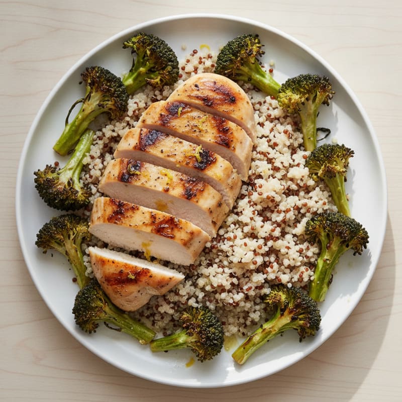 Grilled Chicken Breast with Quinoa and Roasted Broccoli