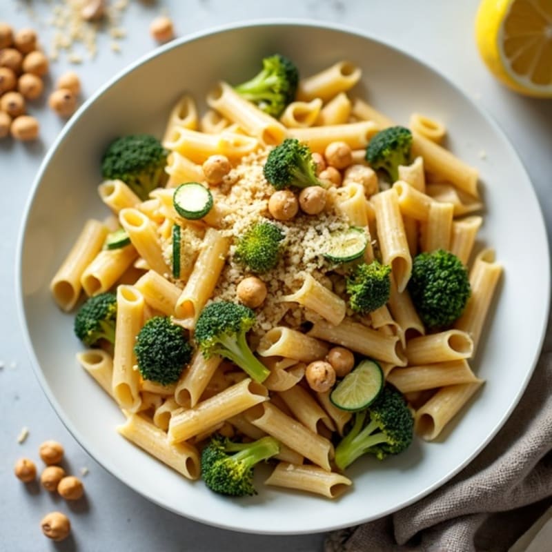 Healthy Creamy Cashew Alfredo Pasta with Roasted Vegetables