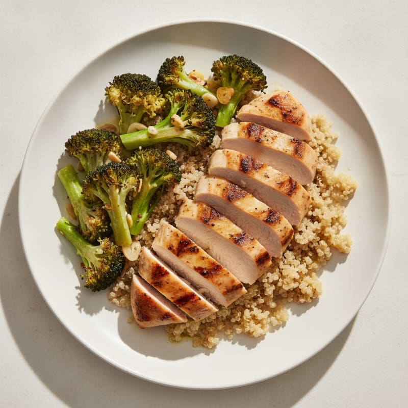 Grilled Chicken Breast with Quinoa and Roasted Broccoli