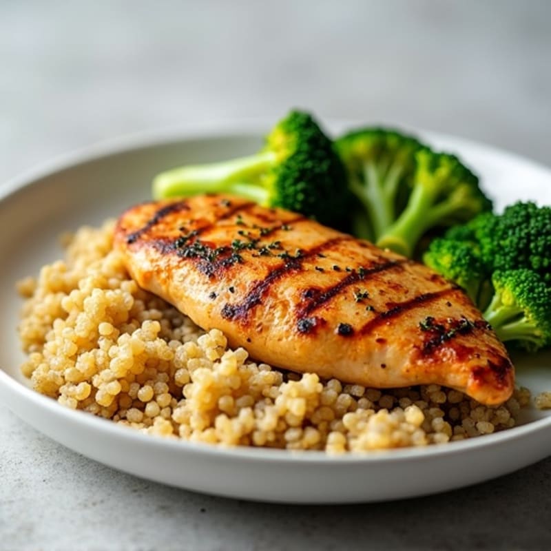 Grilled Chicken Breast with Quinoa and Steamed Broccoli