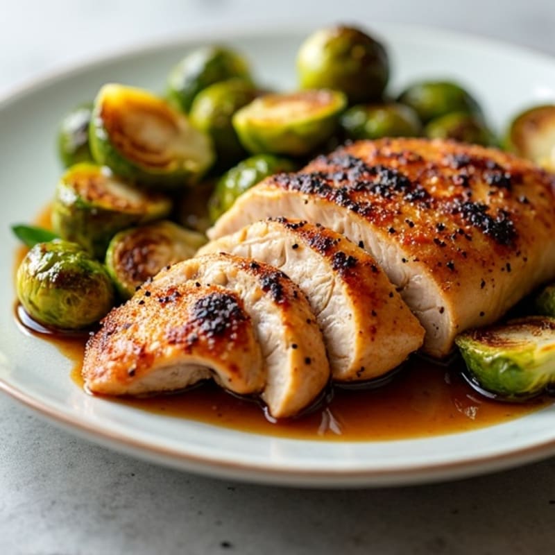 Honey-Balsamic Glazed Crispy Brussels Sprouts with Chicken