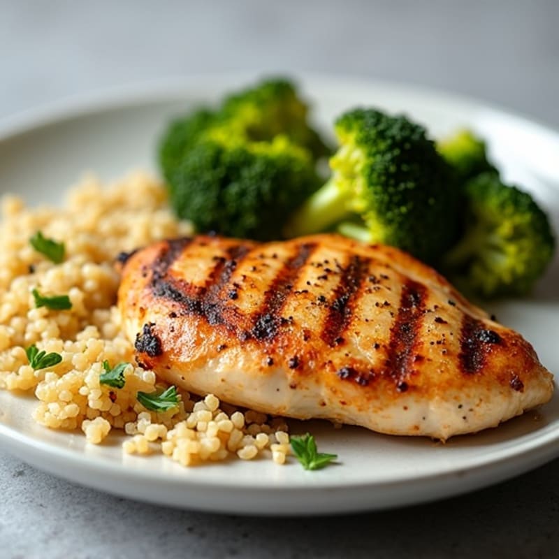 Grilled Chicken Breast with Roasted Broccoli and Quinoa