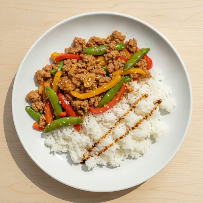 Lean Beef Mince Stir-Fry with Vegetables and Steamed Rice