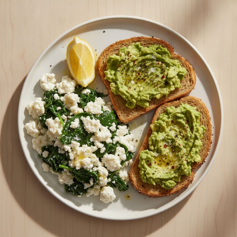 Spinach Egg White Scramble with Avocado Toast