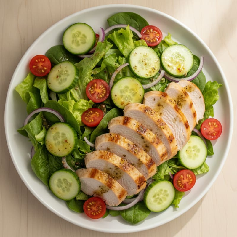 Grilled Turkey Breast Salad with Cucumber and Tomato
