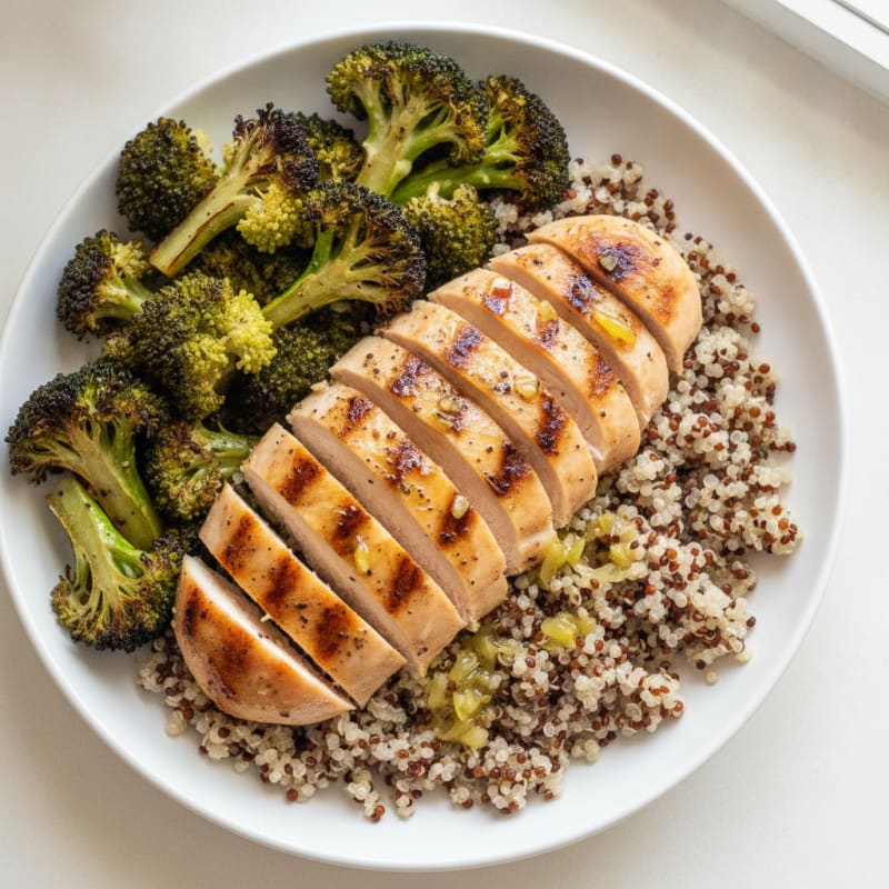 Grilled Chicken and Quinoa Bowl with Roasted Broccoli