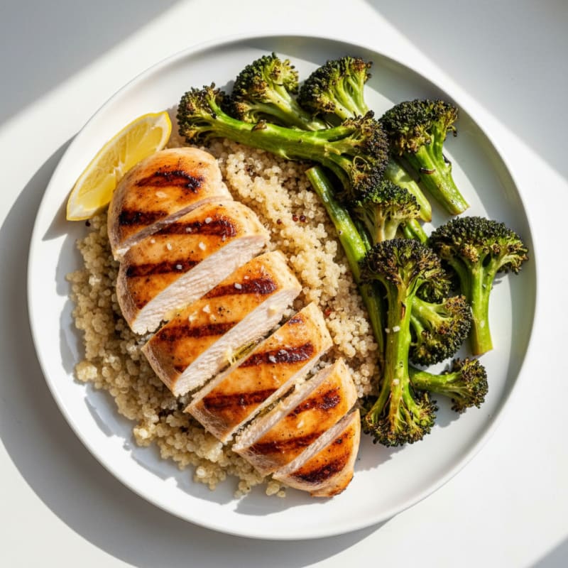 Grilled Chicken Breast with Quinoa and Roasted Broccoli