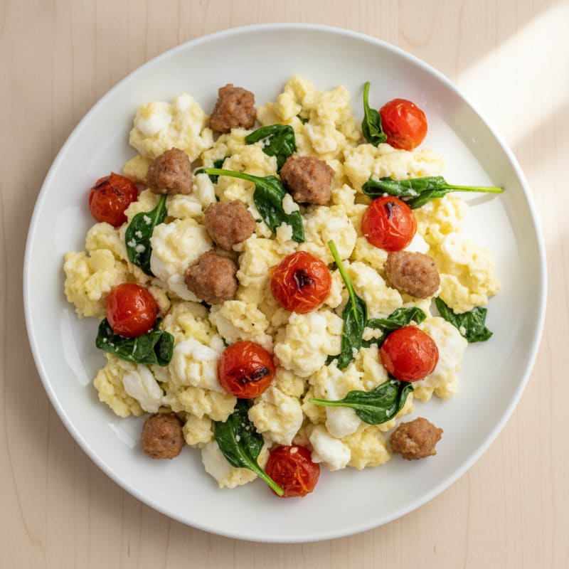 Egg White Scramble with Turkey Sausage and Spinach