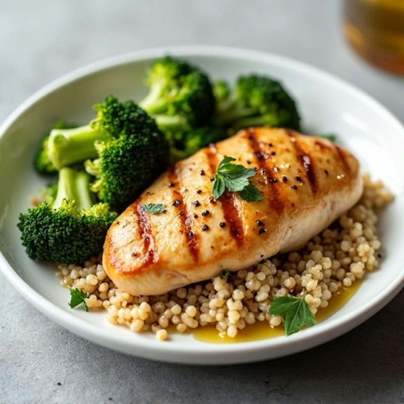 Grilled Chicken Breast with Quinoa and Roasted Broccoli