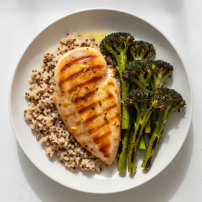 Grilled Chicken Breast with Quinoa and Roasted Broccoli