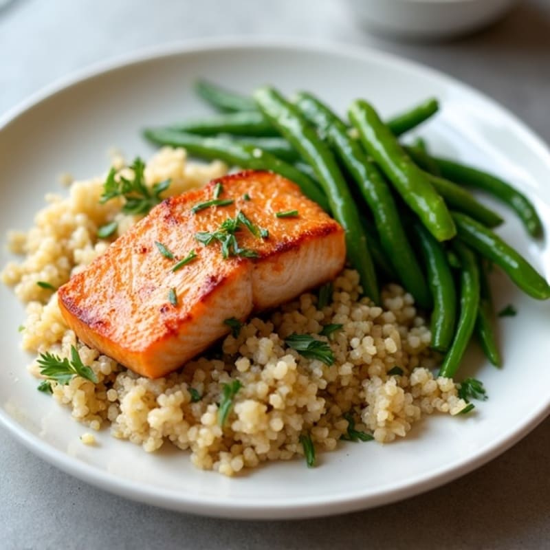 Seared Salmon Fillet with Garlic Green Beans and Quinoa