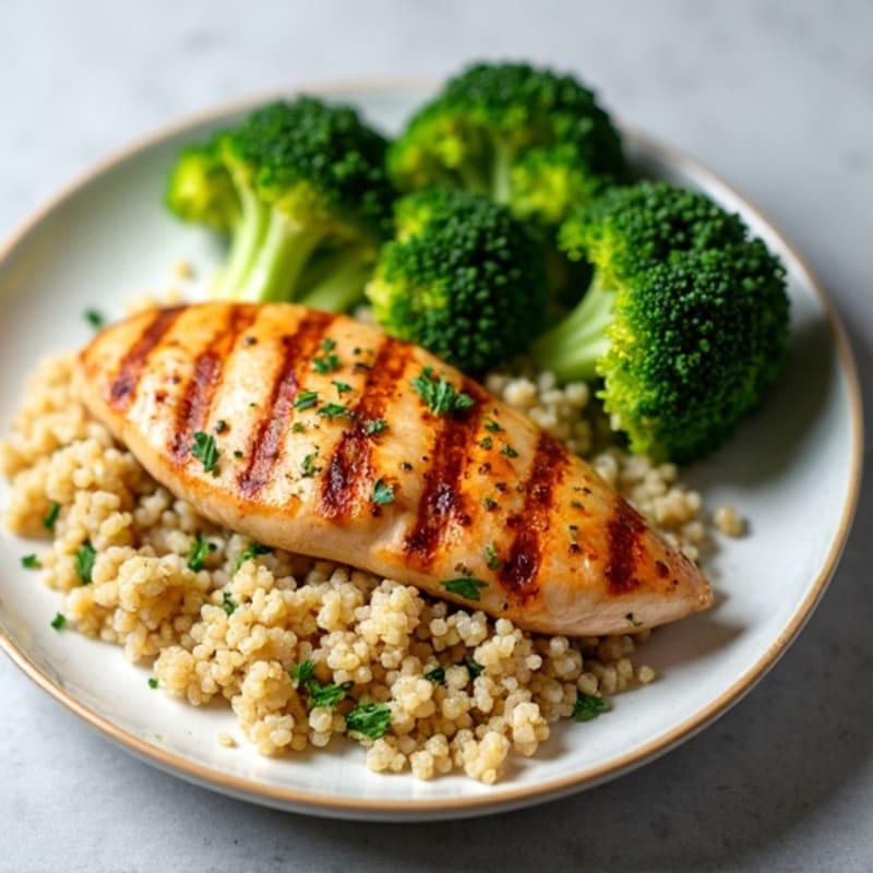 Grilled Chicken Breast with Quinoa and Steamed Broccoli
