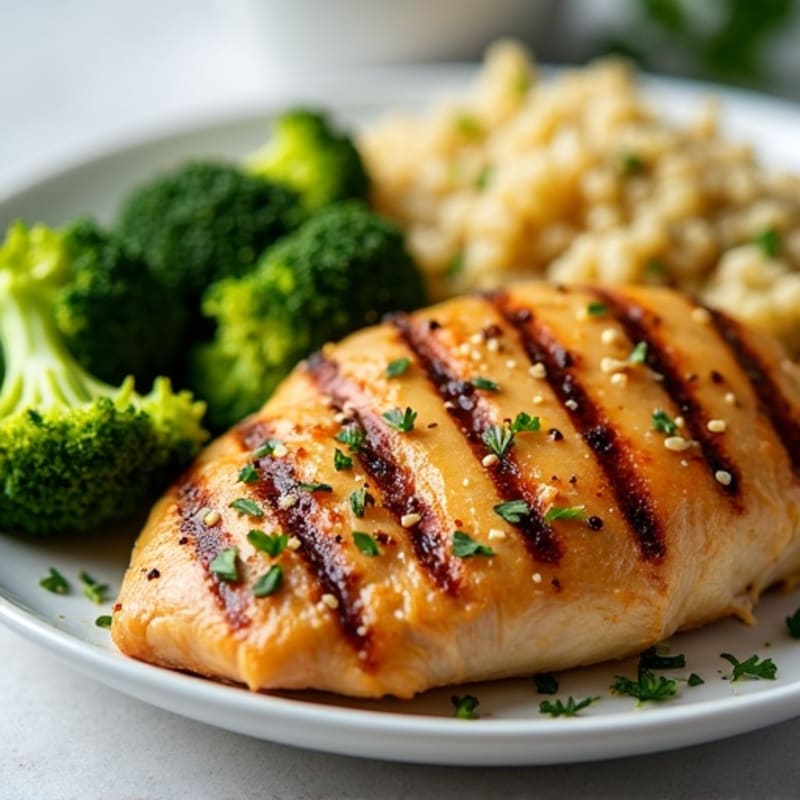 Grilled Chicken Breast with Roasted Broccoli and Quinoa
