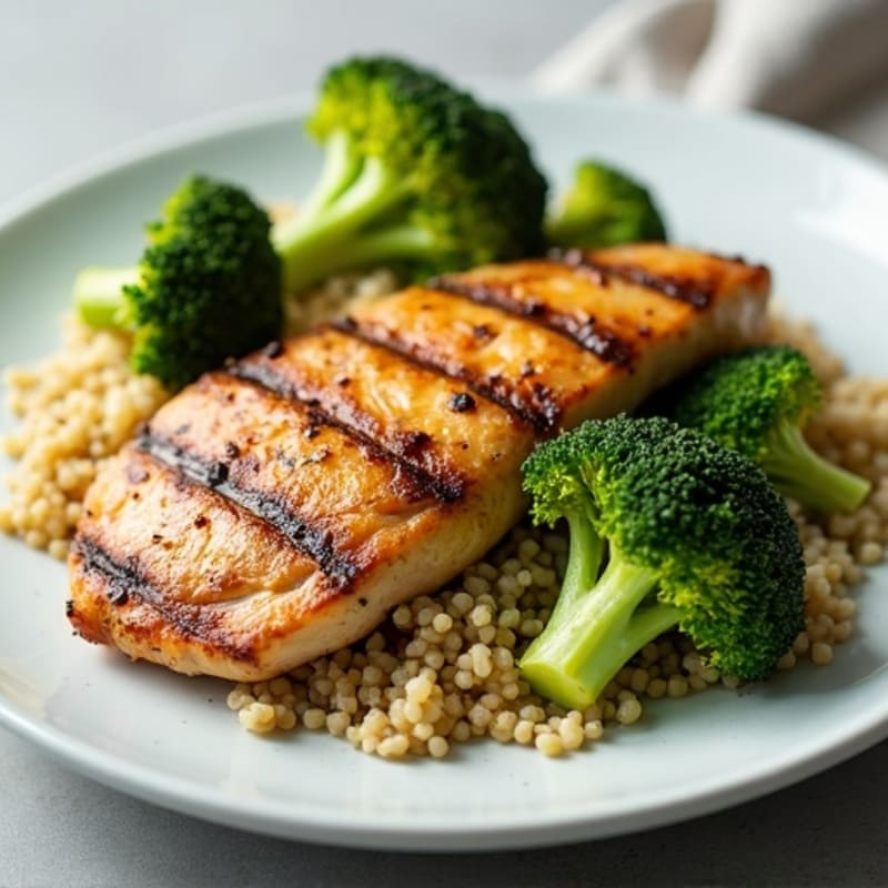 Grilled Chicken Breast with Quinoa and Roasted Broccoli