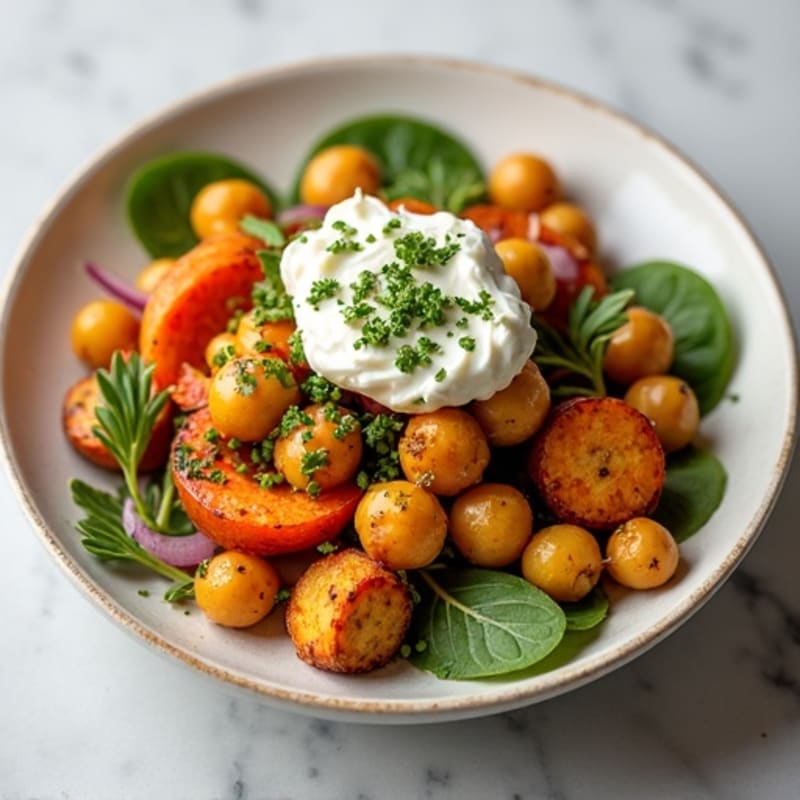 Roasted Root Vegetables and Crispy Chickpeas with Lemon-Herb Dressing