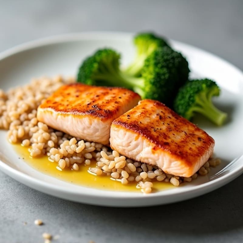 Seared Salmon with Steamed Broccoli and Brown Rice