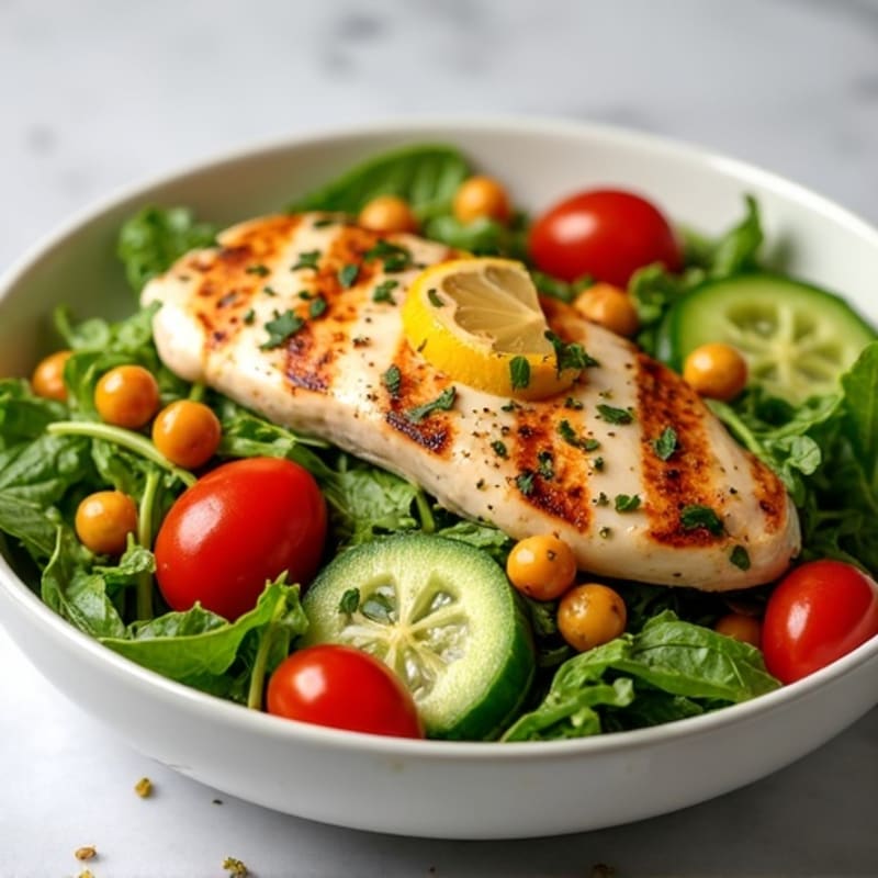 Lemon Herb Grilled Chicken Fresh Salad with Crispy Chickpeas