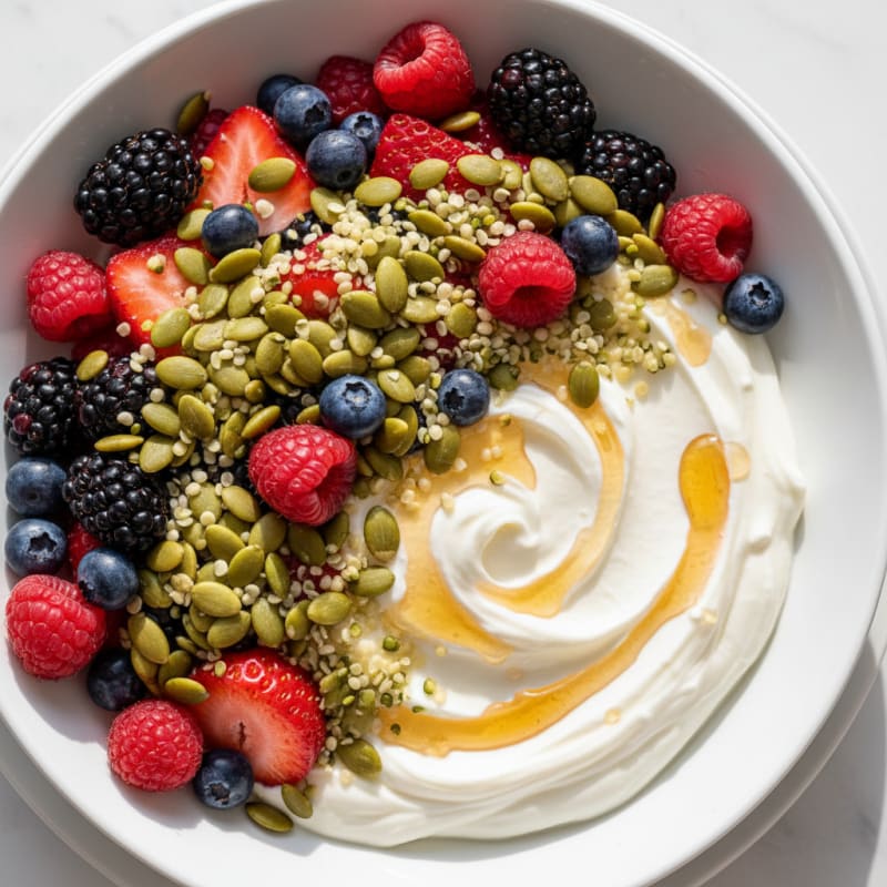 Creamy Greek Yogurt Bowl with Mixed Berries and Pumpkin Seeds