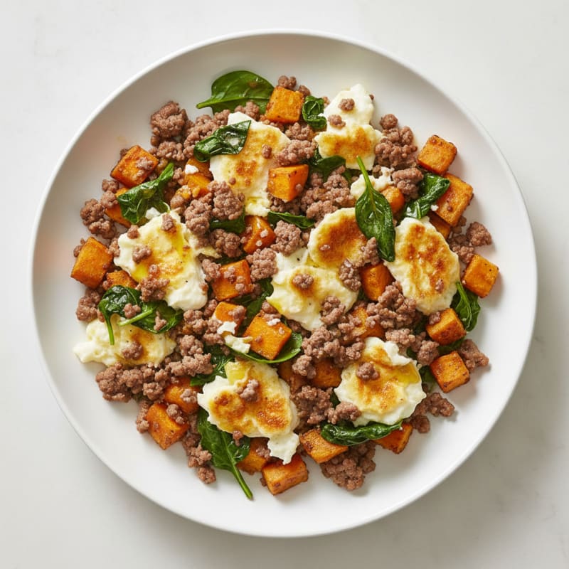 Crispy Beef and Egg White Skillet with Spinach