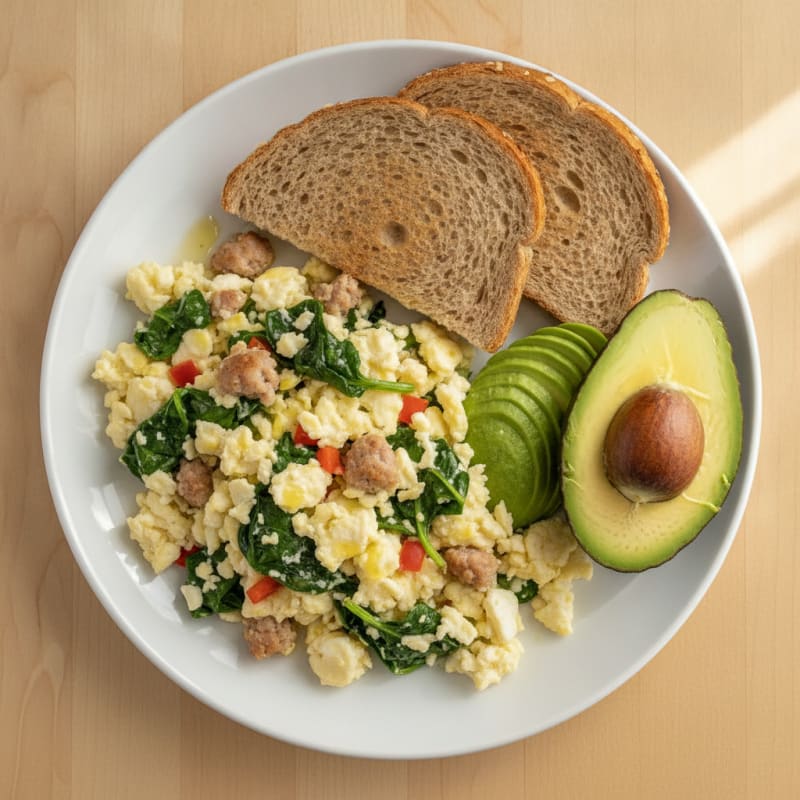 Egg White Scramble with Turkey Sausage and Spinach