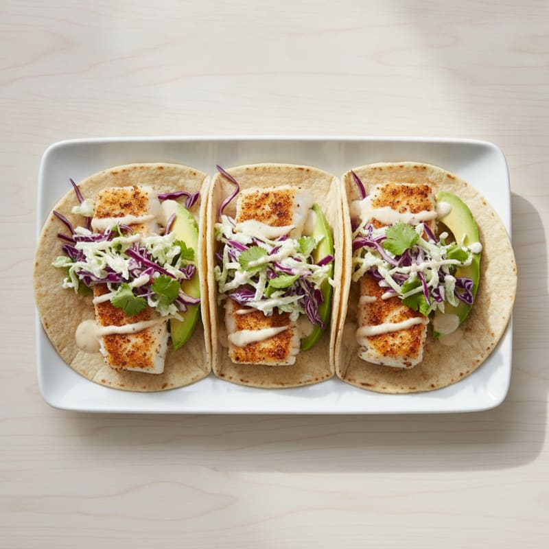 Pan-Seared Cod Fish Tacos with Slaw