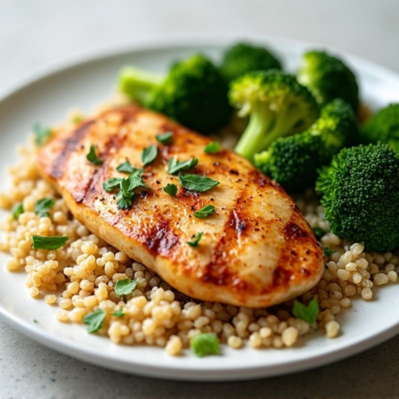 Grilled Chicken Breast with Roasted Broccoli and Quinoa