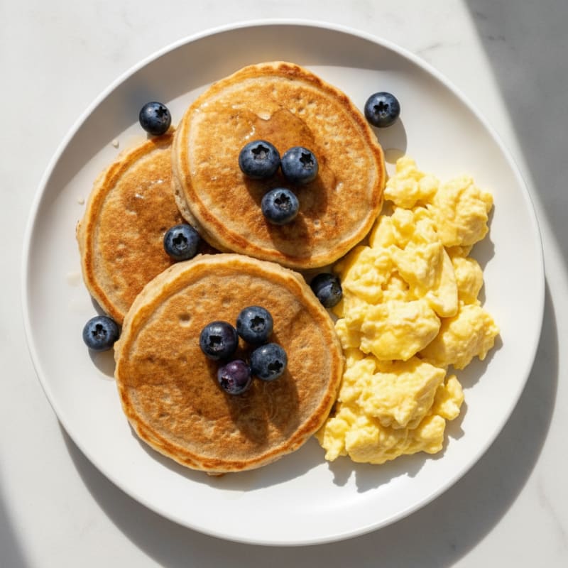 Fluffy Buttermilk Pancakes with Scrambled Eggs