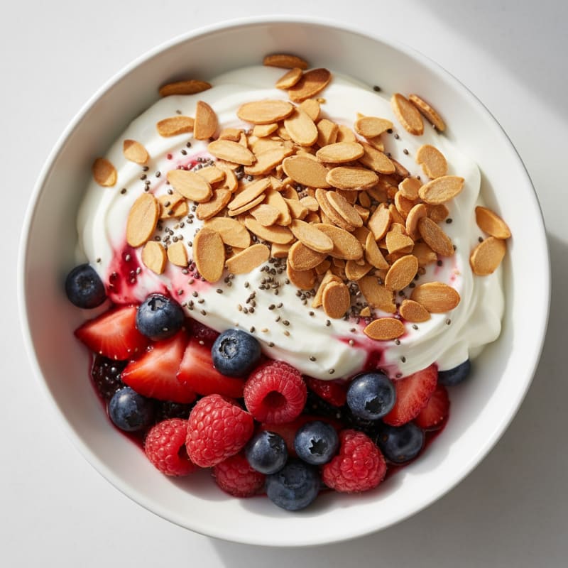 Greek Yogurt Protein Parfait with Mixed Berries and Almonds
