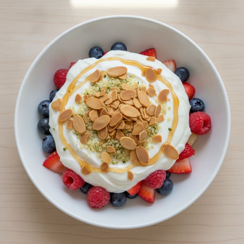 Greek Yogurt Protein Parfait with Mixed Berries and Almonds