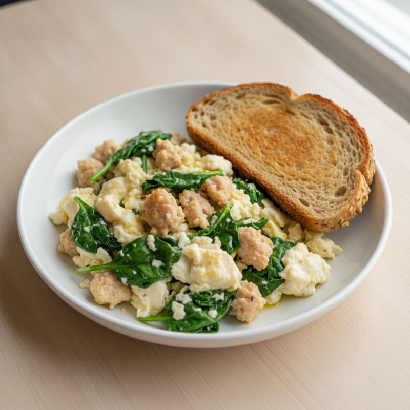Egg White and Spinach Scramble with Turkey Sausage