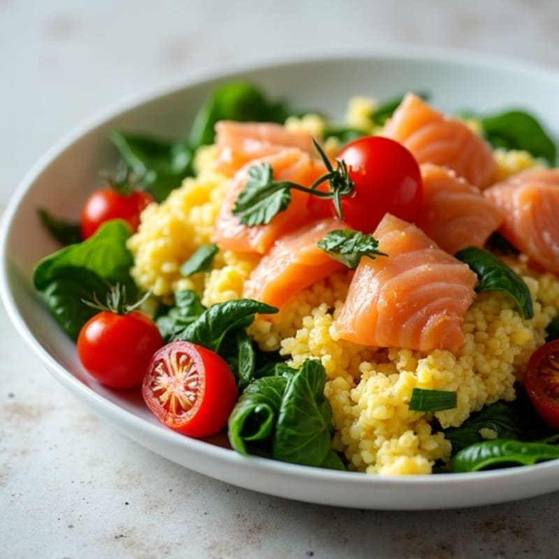 Smoked Salmon Scramble with Spinach and Cherry Tomatoes