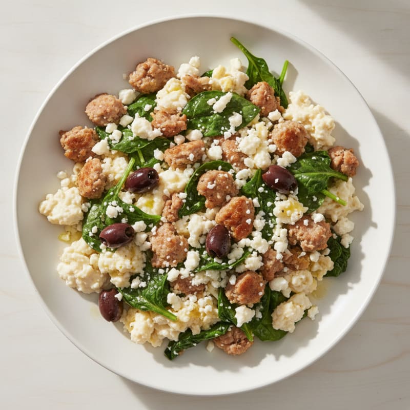Egg White and Turkey Sausage Scramble with Spinach and Feta