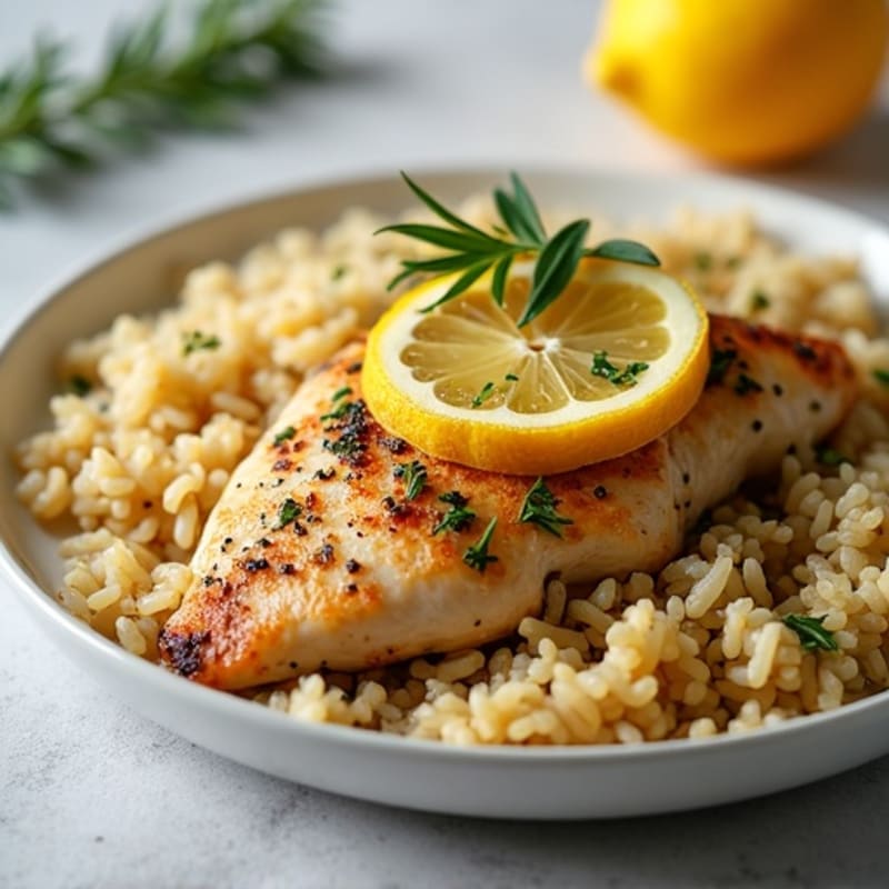 Herb-Roasted Lemon Chicken with Fluffy Rice Pilaf