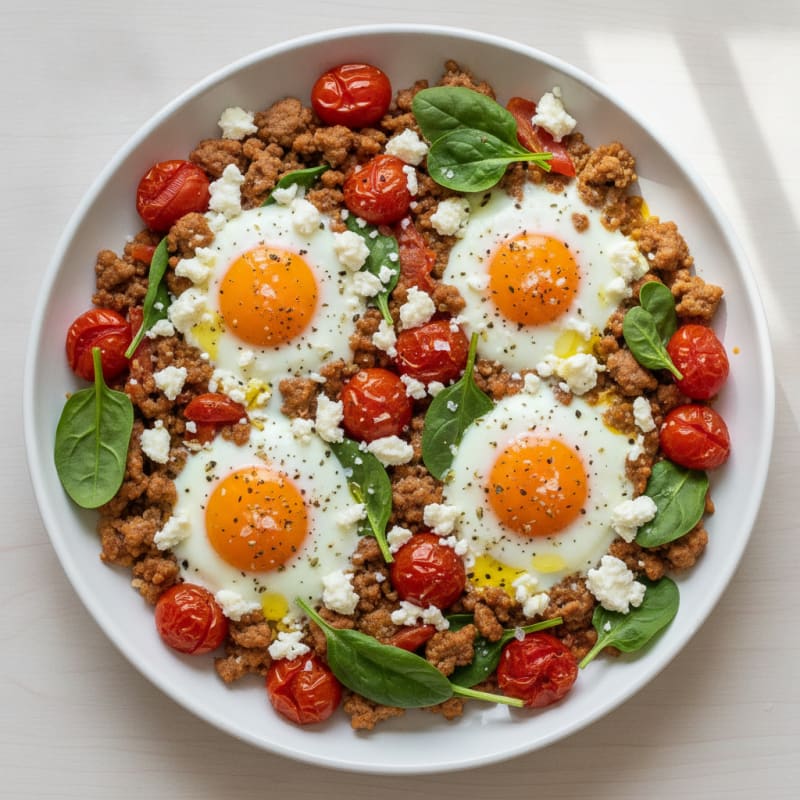 Baked Eggs with Roasted Tomatoes and Savory Turkey