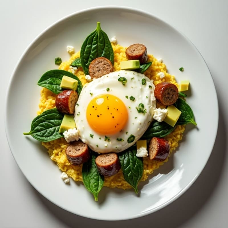 Egg White Scramble with Turkey Sausage and Spinach