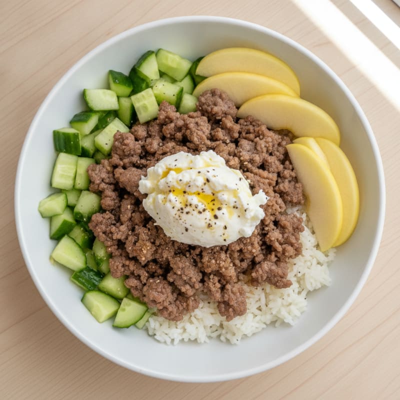 Savory Beef and Creamy Cottage Cheese Rice Bowl