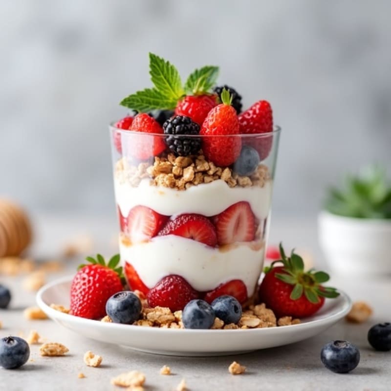 Greek Yogurt Parfait with Mixed Berries and Almond Crunch