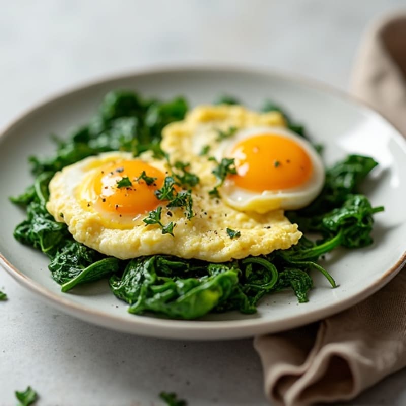 Fresh Herb Scrambled Eggs with Sautéed Spinach