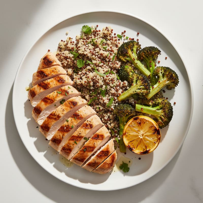 Grilled Chicken Breast with Quinoa and Roasted Broccoli